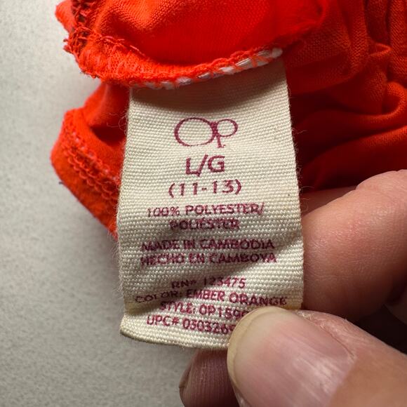 Strapless orange tube dress with ruffled top. Junior’s size L/G (11-13) - Picture 4 of 6